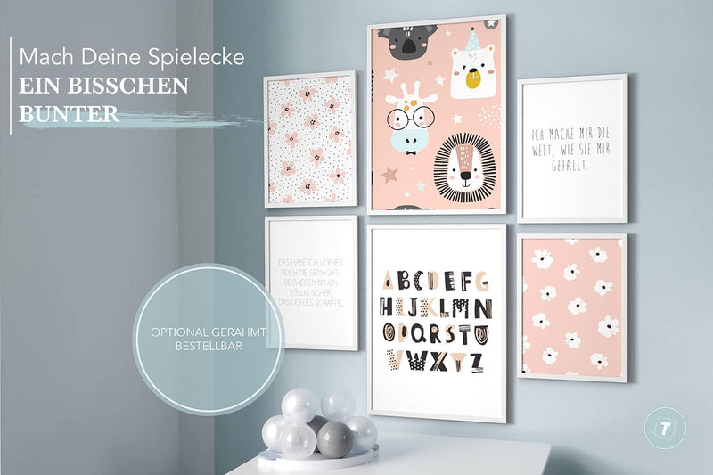 Papierschmiede® Bilder Kinderzimmer Kids Mood Poster Set ABC Rosa Tiere, Kinderzimmer Bilder Babyzim