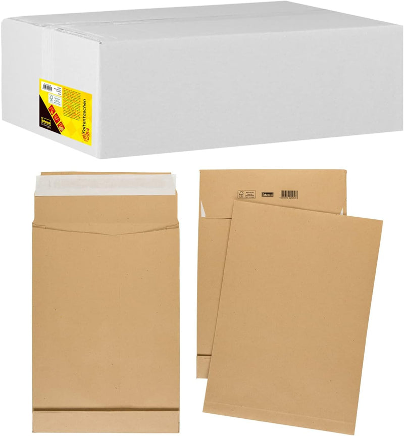 Idena 10253 - Versandtaschen DIN B4, 100 Stück haftklebend, Faltentaschen mit 4 cm Bodenfalte, Umsch