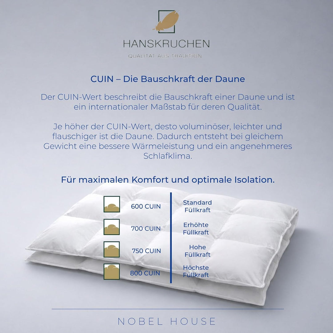 Hanskruchen Nobel House Luxus Daunendecke, Leicht, 90% Daunen / 10% Federchen, 135 x 200 cm, 135 x 2