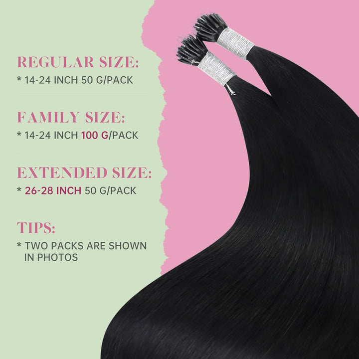 YoungSee Nanoring Extensions Echthaar Schwarz 55cm Nanoring Extensions 1g/s Nano Beads Hair Extensio