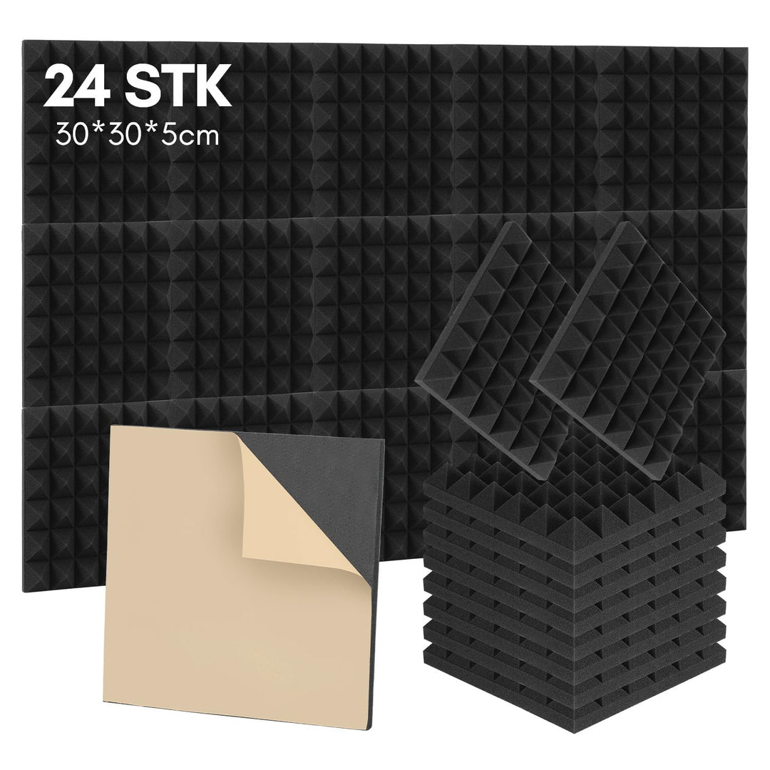 24 Pack Akustikschaumstoff Selbstklebend, Akustikplatten 30x30x5 cm, Schalldämmplatten für Tonstudio