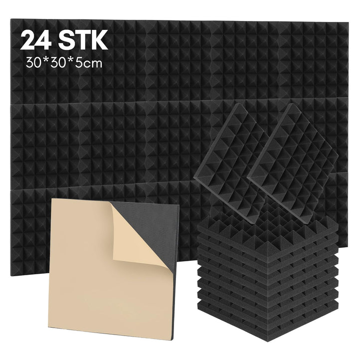 24 Pack Akustikschaumstoff Selbstklebend, Akustikplatten 30x30x5 cm, Schalldämmplatten für Tonstudio