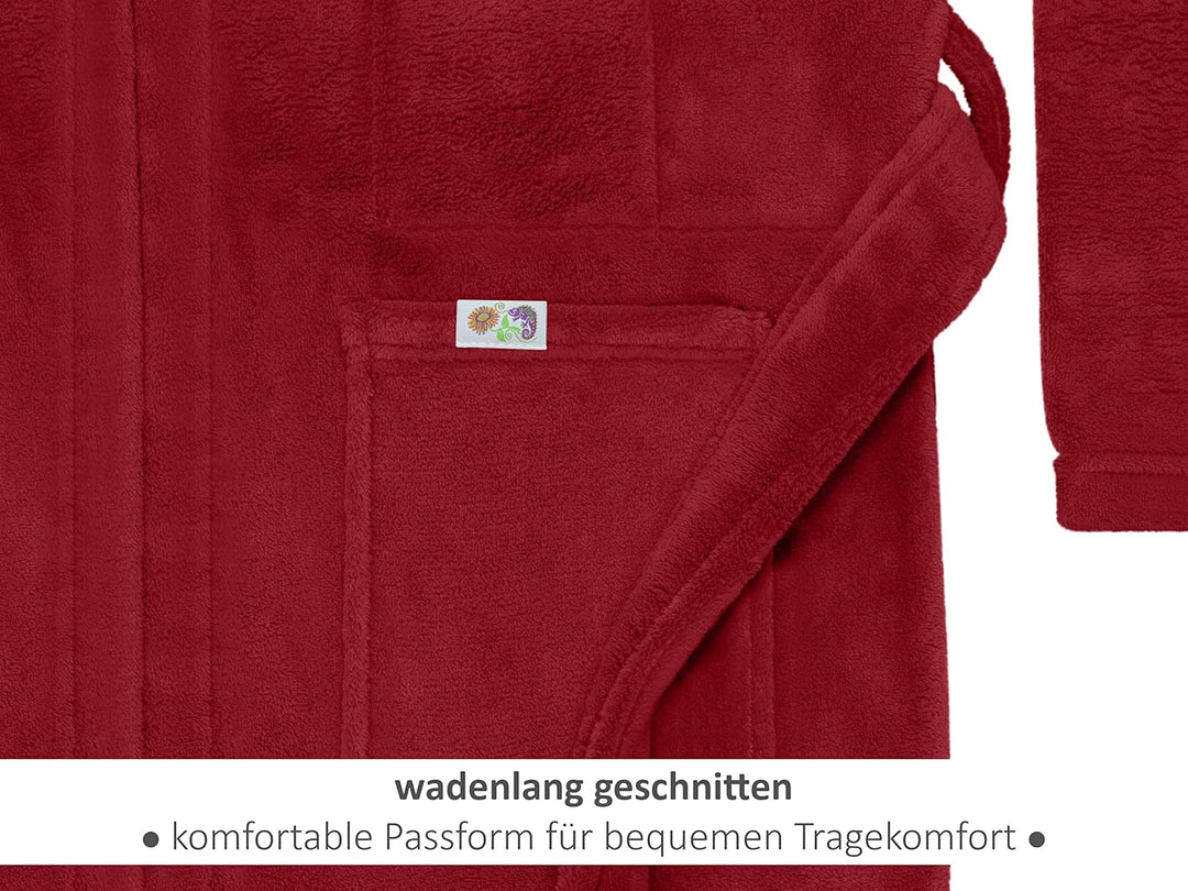 Emily´s Check Kuschelfleece Therapie Bademantel mit Kapuze und Innentaschen 1582.2293, S burgund