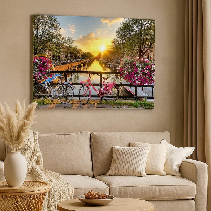 Bilder auf Leinwand 100x70cm Leinwandbild Bikes Kanal Amsterdam Architektur Gross Wanddeko Bild Schl