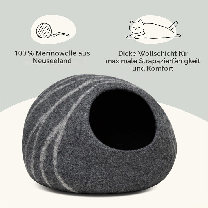 MEOWFIA Katzenbett Höhle – Umweltfreundliche Betten aus 100% Merinowolle für Katzen und Kätzchen (L,