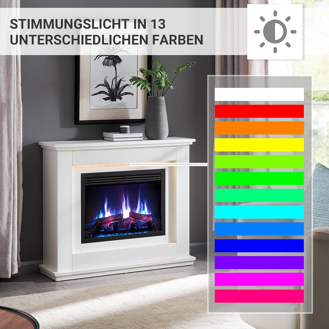 RICHEN Baldur Elektrokamin - Standkamin mit Heizung bis 2000W, 3D-Flammeneffekt, LED-Beleuchtung, Kn