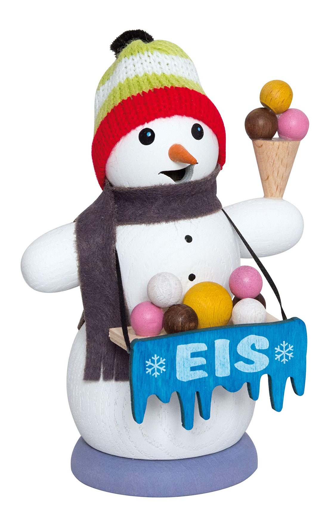 Kuhnert - Rauchmann/Räucherfigur aus Holz - Schneemann als Eisverkäufer - ca. 13 cm - Made in German