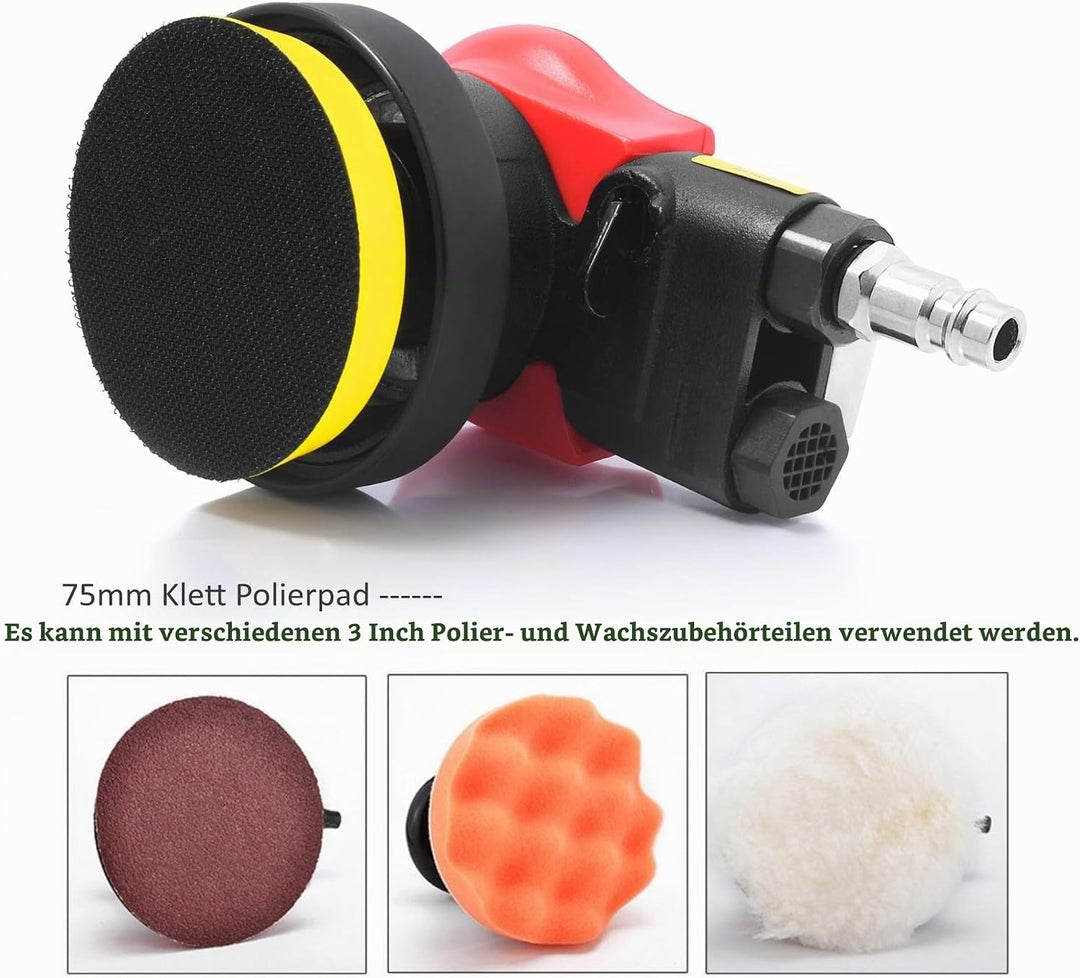 Druckluft Exzenterschleifer 75mm (3"), 10000 RPM, Profi mini Druckluftschleifer Schleifmaschine Poli