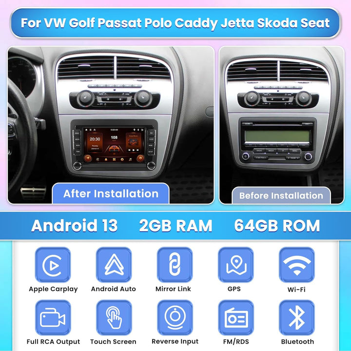 [2G+64G] Hikity Autoradio Navi Für VW Golf 5 Golf 6 T5 Touran EOS Polo Passat Sharan Android Wireles