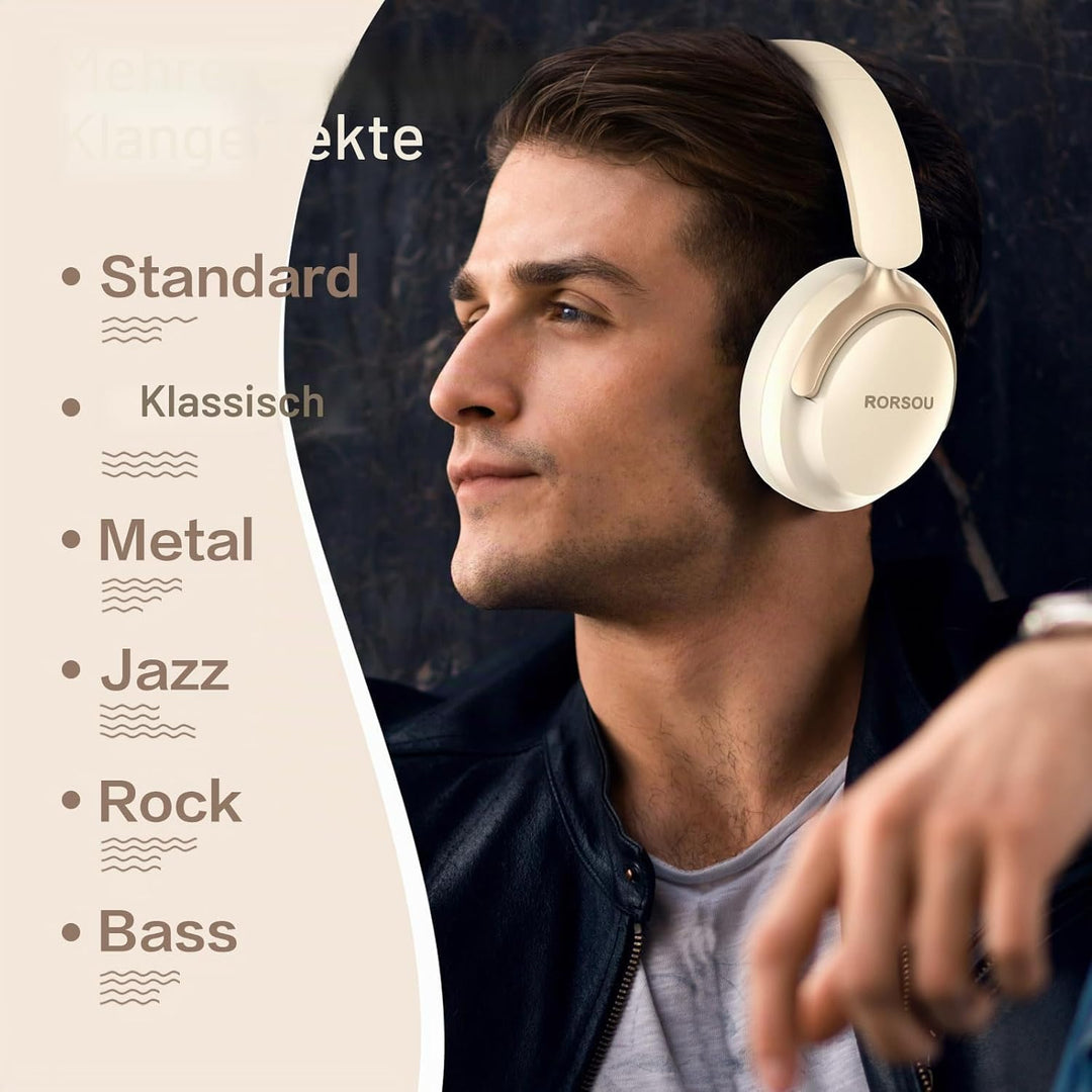 RORSOU B8 Over-Ear Bluetooth Kopfhörer, 6 EQ Musik Modi, 50 stündige Laufzeit, Deep Bass Wireless Ko