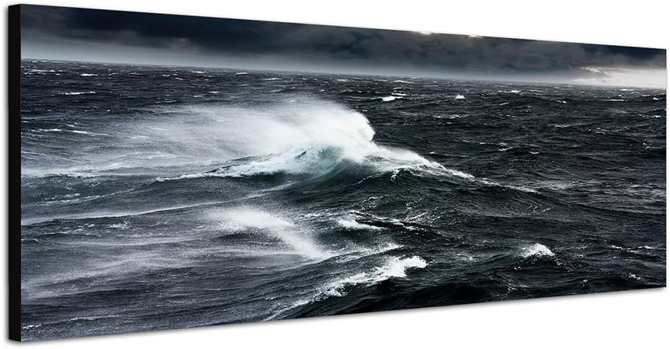 Paul Sinus Art Panoramabild auf Leinwand und Keilrahmen 150x50cm Ozean Meer Wellen Sturm Wolken
