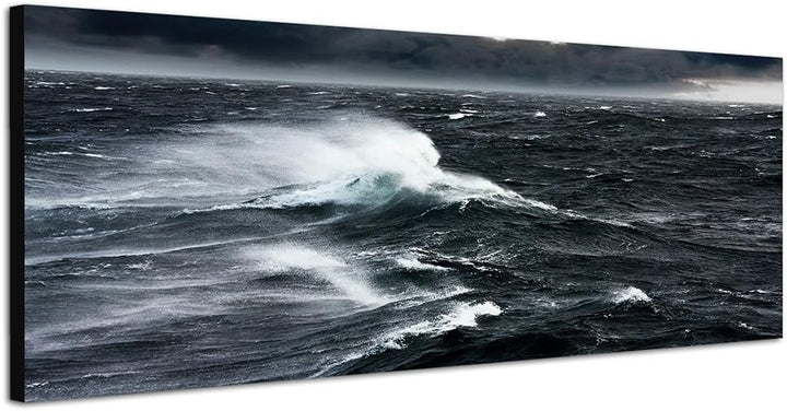 Paul Sinus Art Panoramabild auf Leinwand und Keilrahmen 150x50cm Ozean Meer Wellen Sturm Wolken