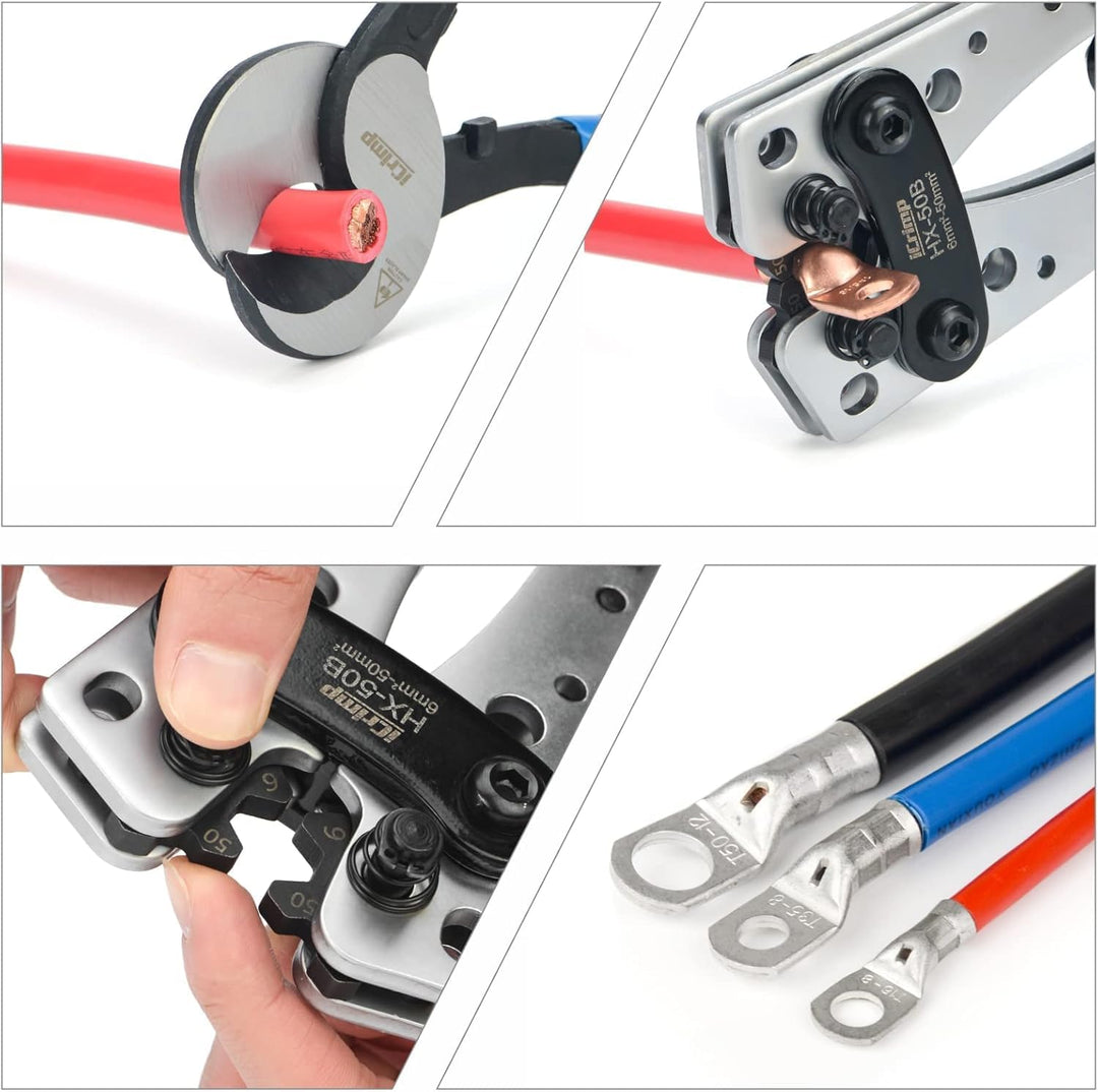 iCrimp Batteriekabelschuh Crimpzange Set, Kabelschuhzange für Robuste Kupferschuhe und Flachstecker,