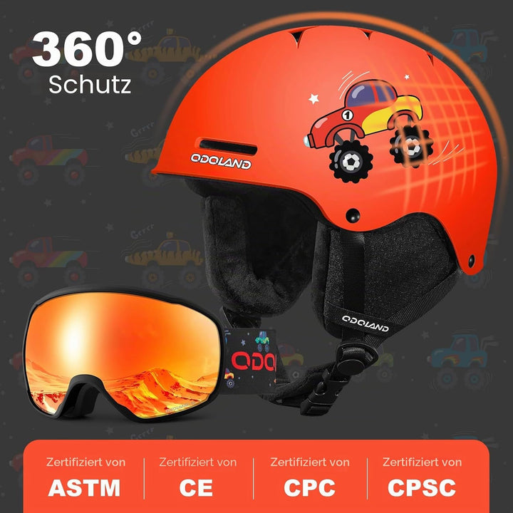 Odoland Kinder Skihelm und Skibrille Set, Snowboardhelm für Jungen und Mädchen, Verstellbar Schneehe