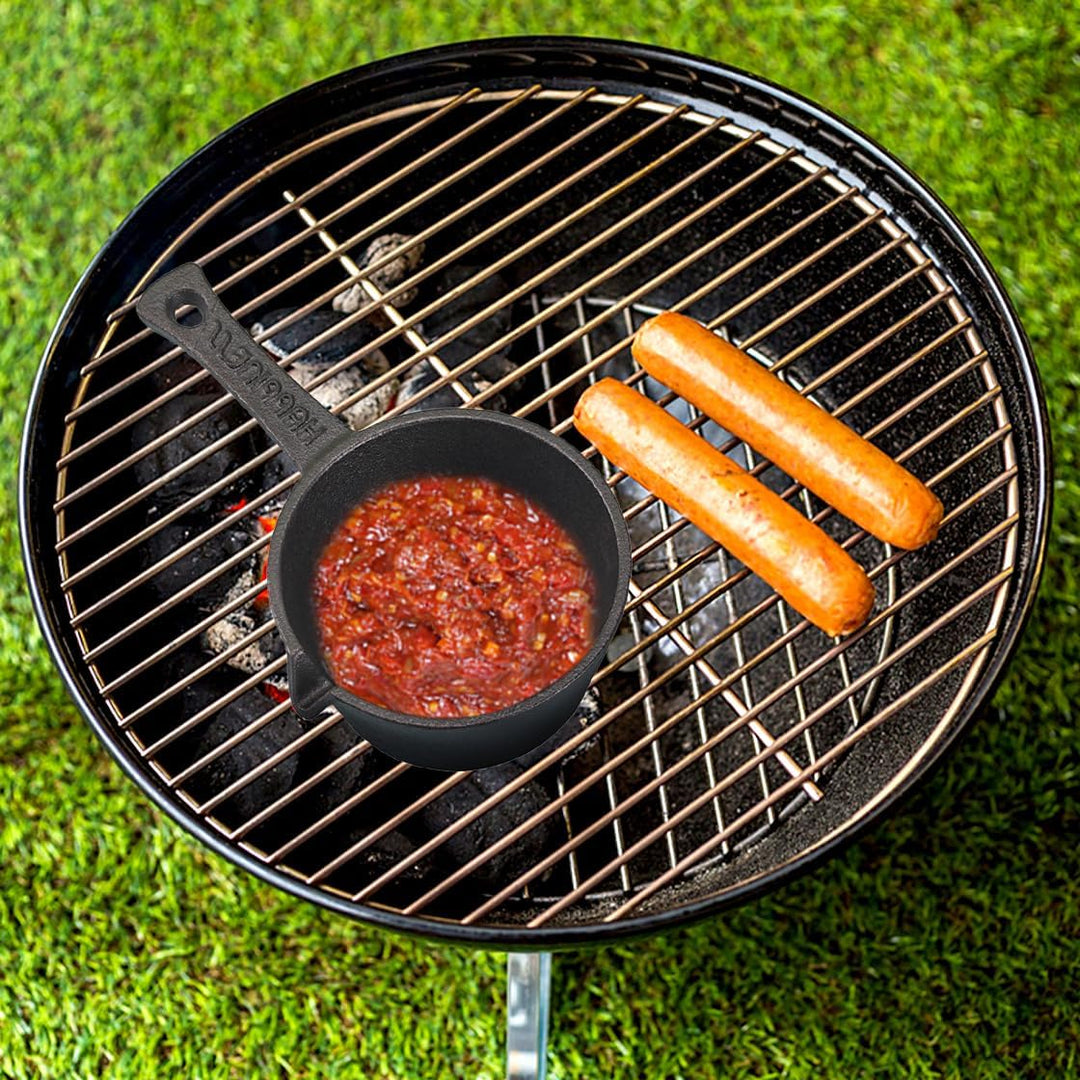 Gusseisen-Sossentopf und Silikon-Backpinsel-Set zum Grillen, Grillen, Küche, Kochen, Smoker, Geschen