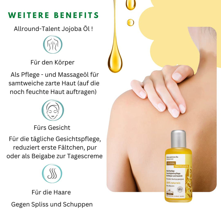 Wilco Natur Bio Jojoba Öl - 100 ml Flasche - 100% pur &amp; naturrein - Kontrollierte Naturkosmetik, veg
