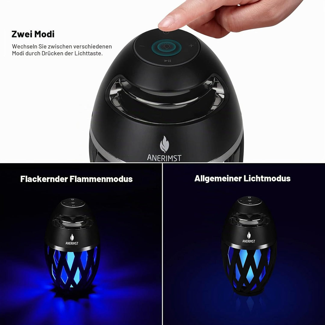 ANERIMST LED-Bluetooth-Lautsprecher, Blue Flame Ambience Lantern-Aussenlautsprecher mit Stereoklang,