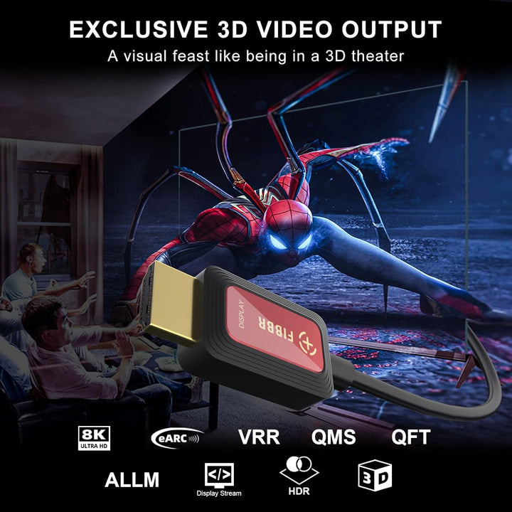8K Glasfaser HDMI Kabel 5M, 48Gbps High-Speed HDMI 2.1 Kabel 8K@60Hz 4K@120Hz Dolby/Dynamic HDR/HDCP