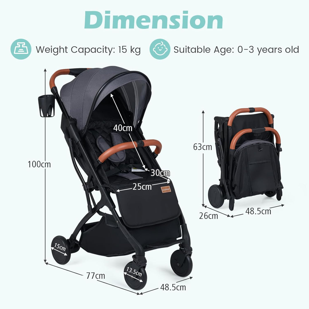 COSTWAY Kinderwagen klappbar mit Regenschutz, Reisebuggy mit verstellbarem Rückenlehne, Fussstütze,
