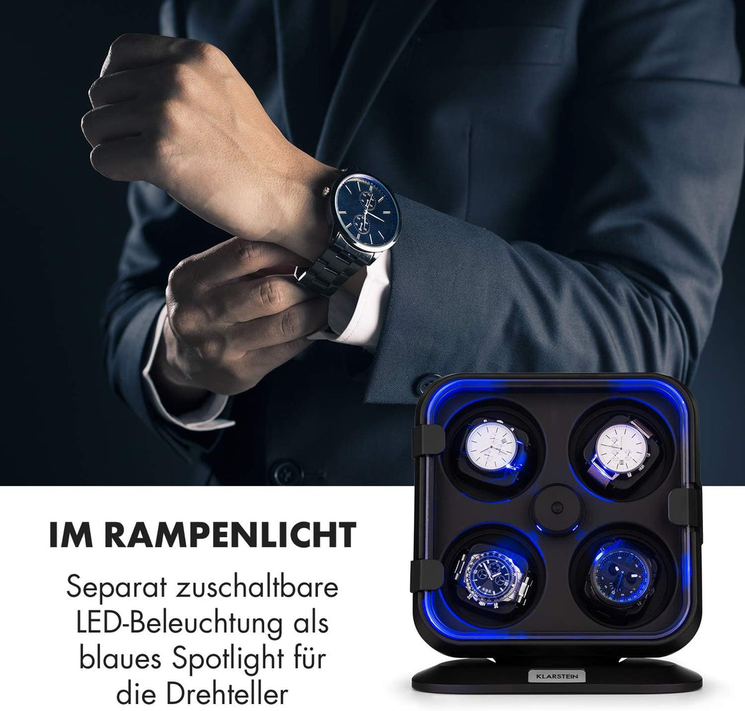 Klarstein Uhrenbeweger für 4 Uhren, Automatik-Uhrenbeweger für Damen & Herren, Uhrenbeweger für Auto