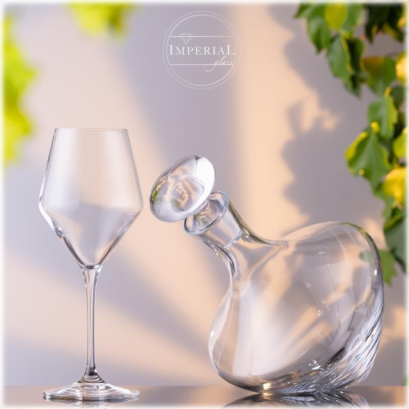 Weindekanter Set mit 4 Rotweingläsern aus Crystalline Glas Serie Rom – handgefertigte Weinkaraffe mi