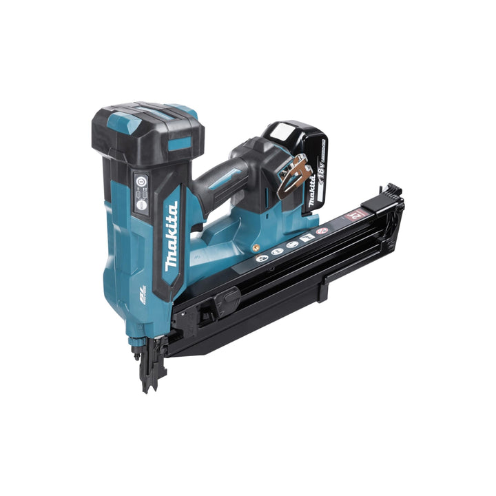 Makita DBN901RTE Bürstenloser Rahmennagler, 18 V, Li-Ion, LXT, komplett mit 2 x 5,0 Ah Akkus und Lad