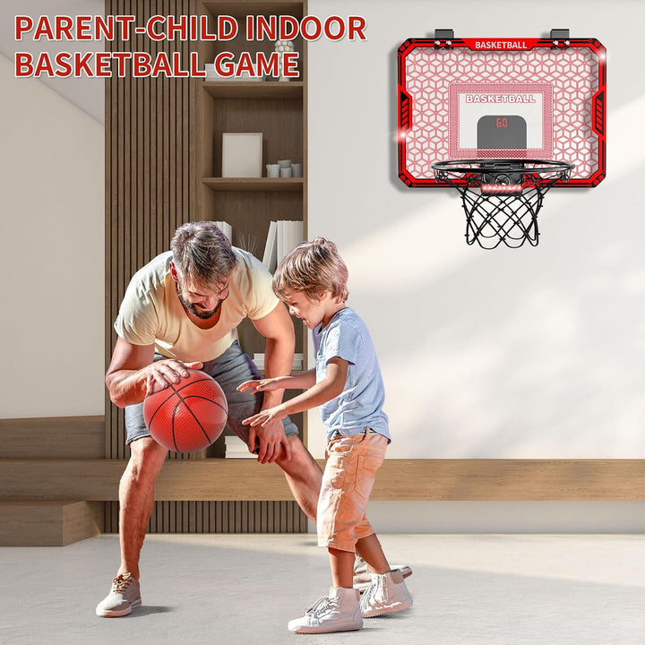 Mini-Basketballkorb für Tür mit elektronischer Anzeigetafel, 7-Farben-LED-Backboard &amp; Fernbedienung,