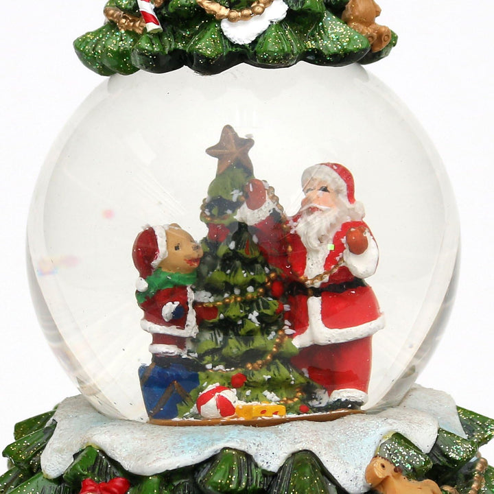 Dekohelden24 XXL Schneekugel, Weihnachtsbaum mit Eisenbahn und Schneewirbel, L/H/B 17 x 17 x 27,5 cm