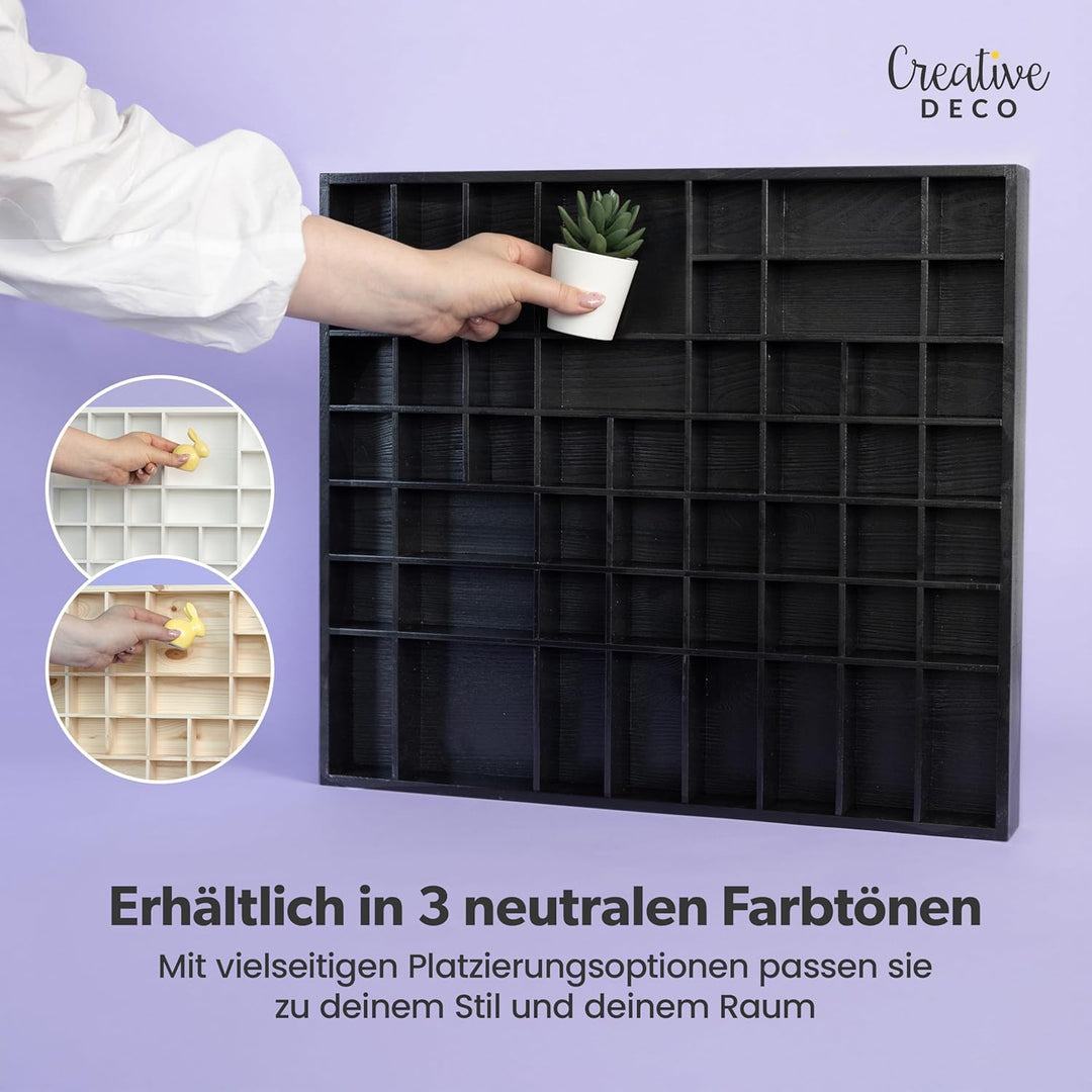 Creative Deco Schwarze Setzkasten Holz Sammelbox Holztablett 51 Fächer | 52 x 46 x 5 cm | Bemalen Ho
