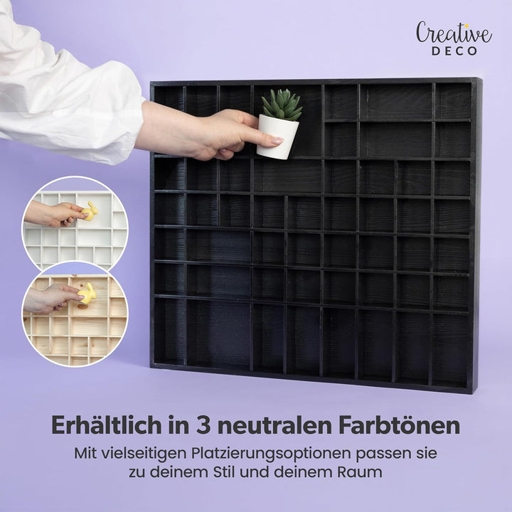 Creative Deco Schwarze Setzkasten Holz Sammelbox Holztablett 51 Fächer | 52 x 46 x 5 cm | Bemalen Ho