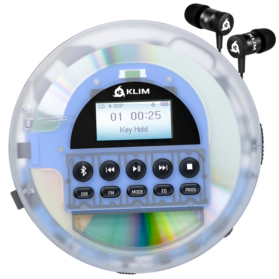 KLIM Nomad Transparent - NEU 2024 - Tragbarer CD-Player Discman - langlebigem Akku - Inklusive KLIM