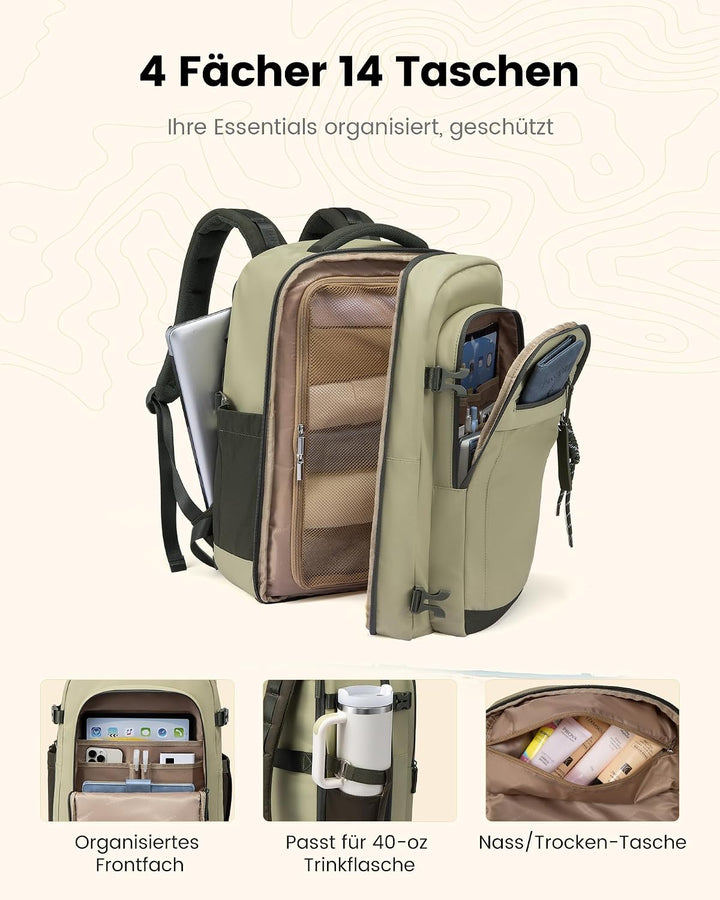 LOVEVOOK Rucksack Handgepäck Flugzeug 40L Gross Reiserucksack Damen 45x36x20 | Travel Backpack für 1