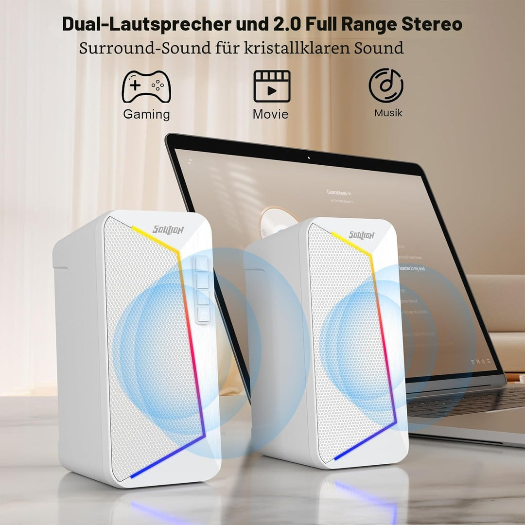 SOULION R40 Computerlautsprecher, 2.0 USB-betriebene PC-Lautsprecher, Desktop-Gaming-Boxen mit Lauts