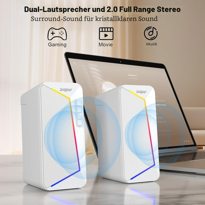 SOULION R40 Computerlautsprecher, 2.0 USB-betriebene PC-Lautsprecher, Desktop-Gaming-Boxen mit Lauts