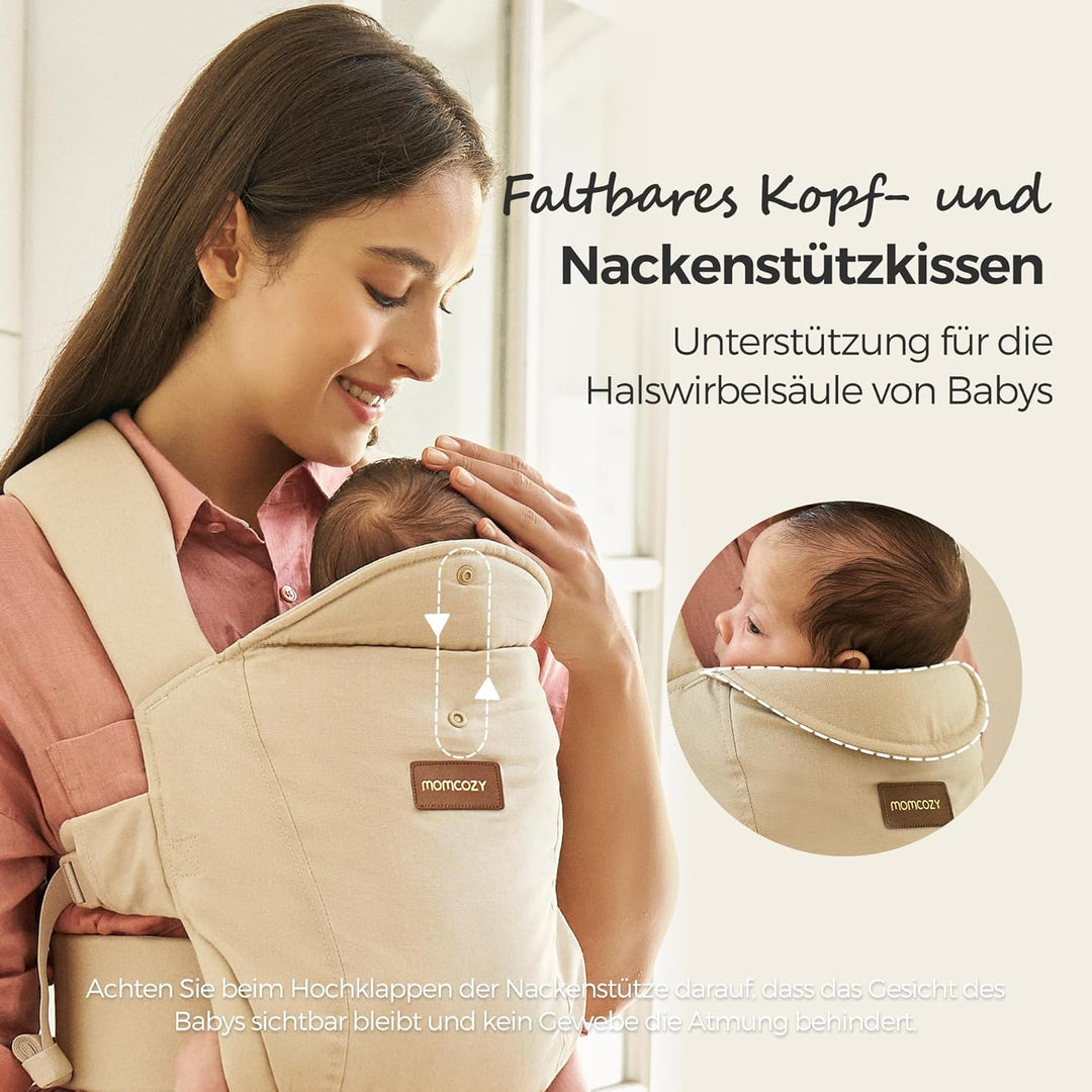 Momcozy Babytrage Neugeborene ab Geburt | Ergonomische Tragehilfe mit Nackenstütze | Leicht & sicher