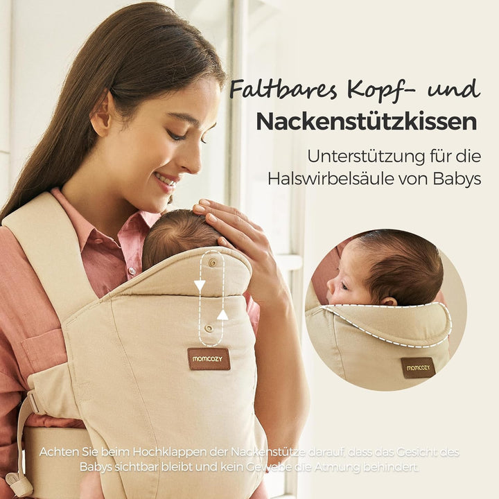 Momcozy Babytrage Neugeborene ab Geburt | Ergonomische Tragehilfe mit Nackenstütze | Leicht & sicher