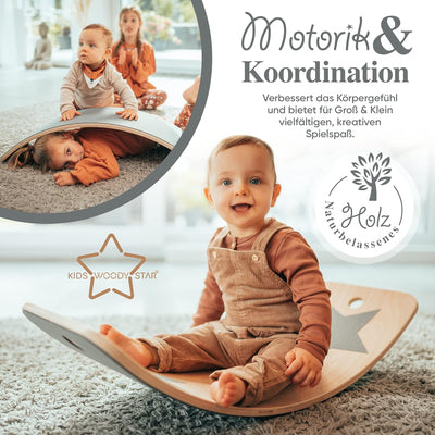 Kids Woody Star® Balance Board Kinder [EXTRA Fingerschutz] Montessori Spielzeug ab 3 Jahre | Wackelb