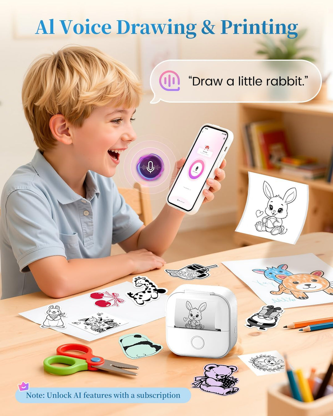 Memoking Tragbarer Mini Aufkleberdrucker – T02 Taschendrucker mit 3 Rollen Papier, Bluetooth-Fotodru