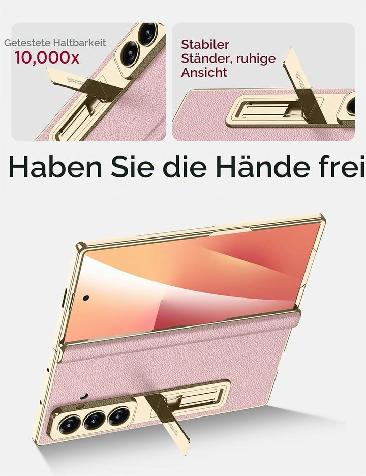 Miimall Lederhülle Kompatibel mit Samsung Galaxy Z Fold 7 Hülle mit Displayschutz+Scharnierschutz, S