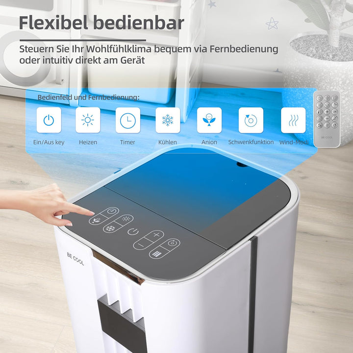Turmluftkühler mit Heizfunktion – 4,5L Wassertank – 75W Kühlleistung &amp; 3000W Heizen – 3 Geschwindigk