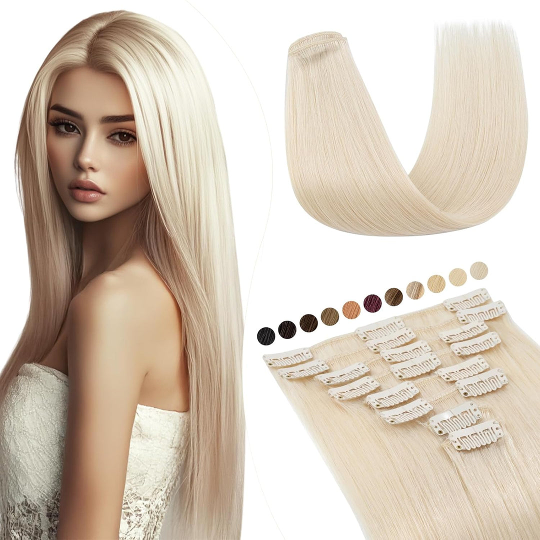 Elailite Clip in Extensions Echthaar, 8 Teile Set 18 Clips Haarverlängerung, Glattes Haarteil Natürl