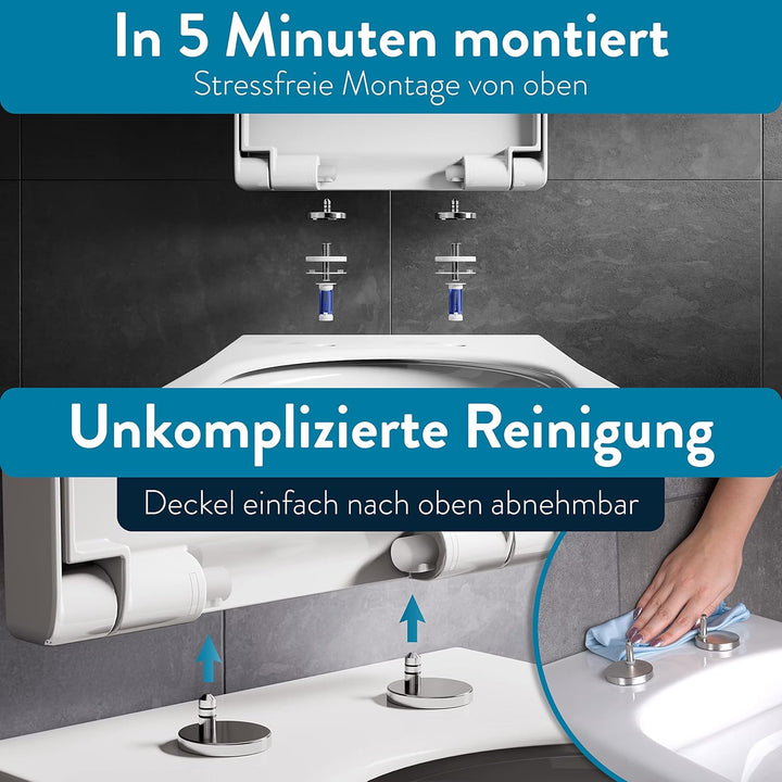 Benkstein® Premium Toilettendeckel antibakteriell D-Form weiss Klodeckel mit Quick-Release-Funktion