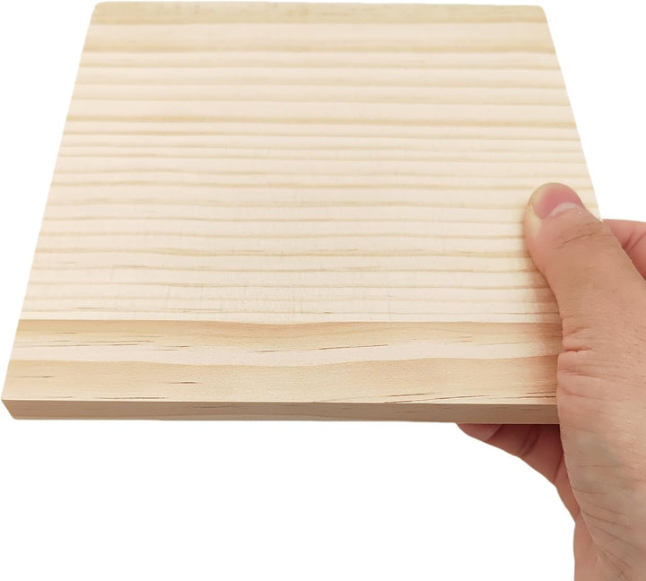 6 Stück Unlackierte quadratische Holzblöcke zum Basteln, 15 x 15 x 1 cm blanko Holzquadrate aus Kief