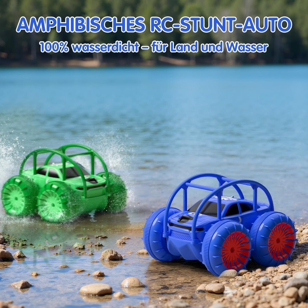 Direktladung Ferngesteuertes Auto Amphibisches mit USB-C, LED-Licht, 360° Stunt Flip,15 km/h 4WD für