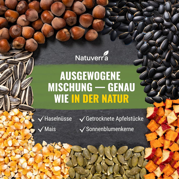Natuverra Eichhörnchen-Menü 2 kg Premium-Mix aus Saaten, Getreide, Nüssen, Früchten & Gemüse, Protei