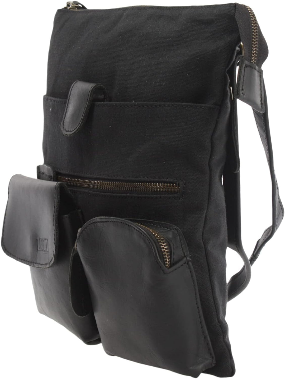 LECONI Umhängetasche Canvas &amp; Leder kleine Schultertasche Handtasche Damen + Herren Vintage Retro St