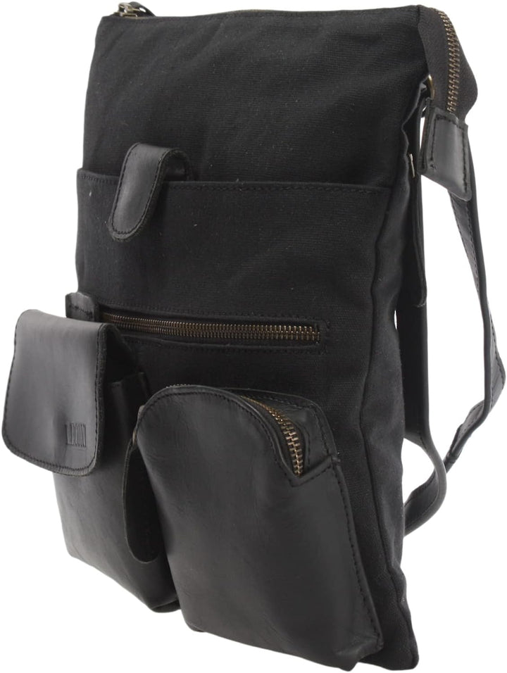 LECONI Umhängetasche Canvas &amp; Leder kleine Schultertasche Handtasche Damen + Herren Vintage Retro St
