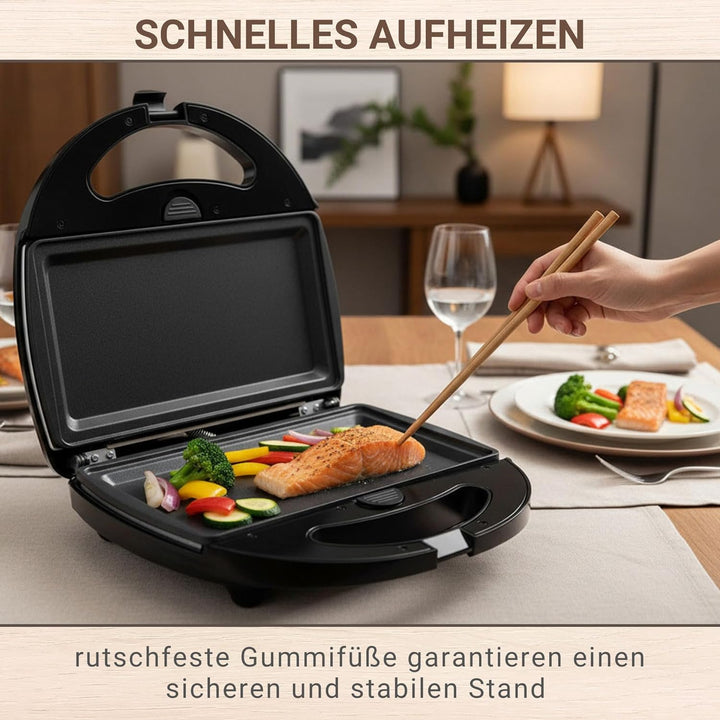 Syntrox Germany Flat Grill Maker flache Grillplatten Chefmaker SM-1300W Flat Grill mit herausnehmbar