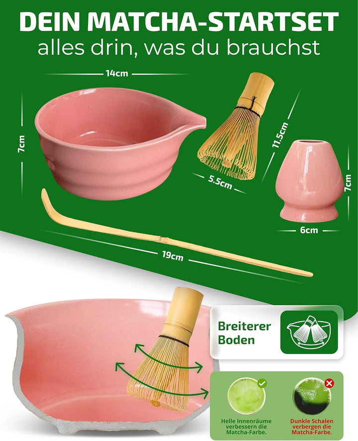 Matcha Set Rosa – Premium Matcha Tee Set mit Matcha Schale, Bambus Matcha Besen & Matcha Zubehör - J