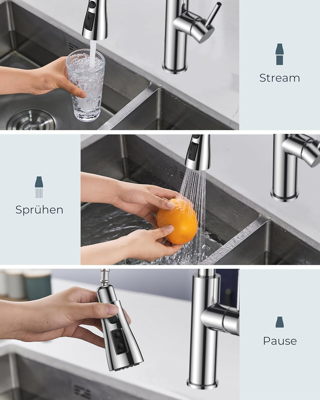 FORIOUS Wasserhahn Küche, Küchenarmatur Ausziehbar, Spültischarmatur mit Zwei Sprühfunktione, 360° S